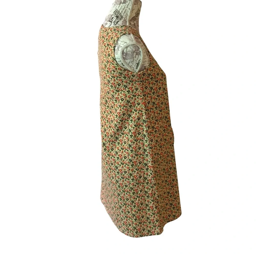 Warm Vintage Floral Print Corduroy Sleeveless Dress with Pockets‎ 90s Style SZ 2 - Picture 4 of 14